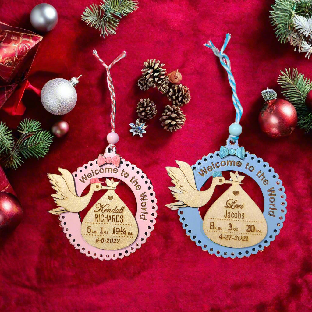 welcome to the world stork ornament