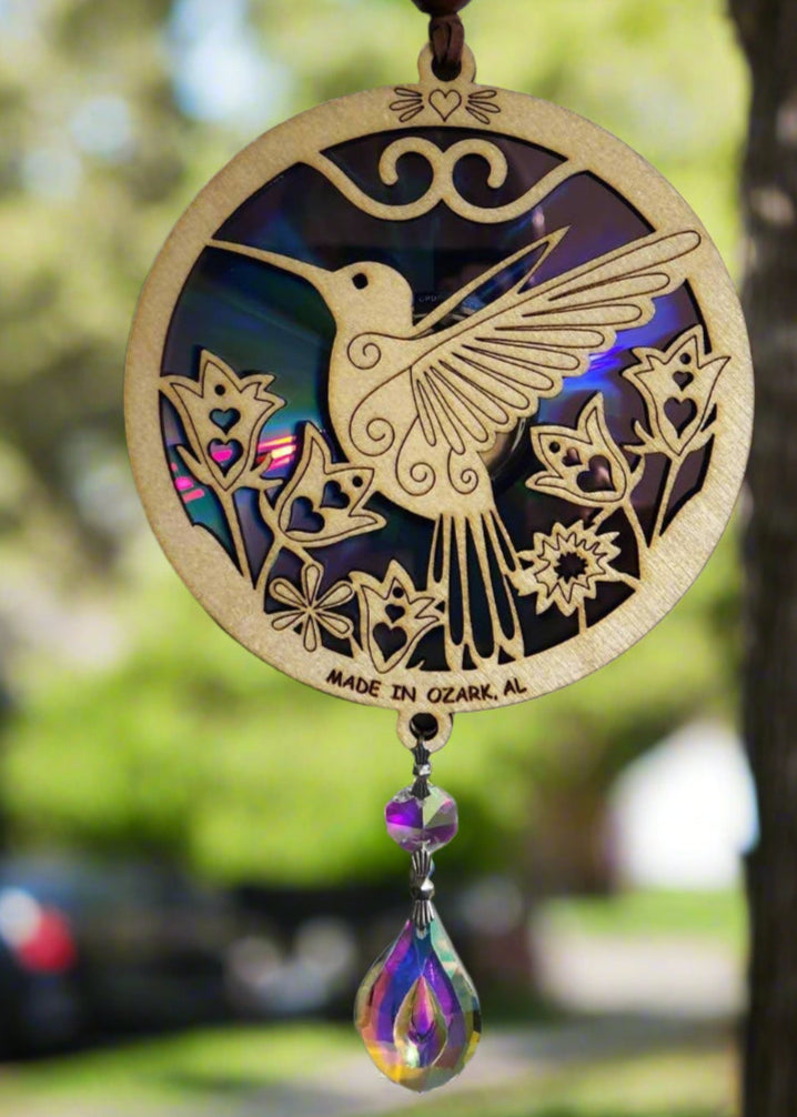 hummingbird dreamcatcher with flowers made in ozark alabama by eastern tiger art studio