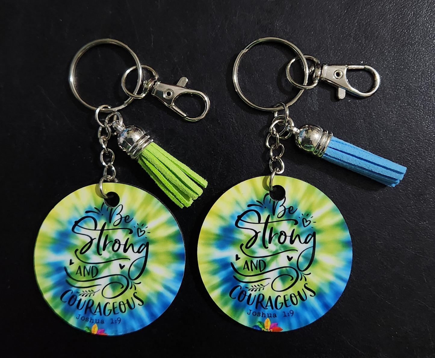 joshua 1:9, be strong and courageous keychain made by eastern tiger art studio