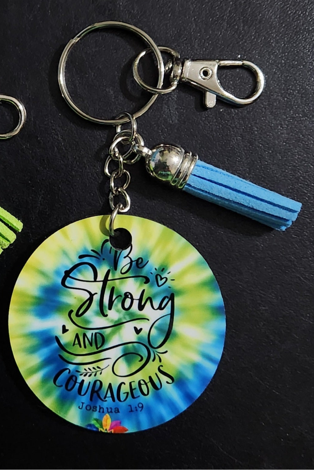 joshua 1:9, be strong and courageous keychain made by eastern tiger art studio