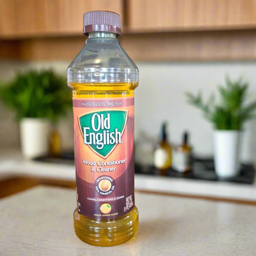 bottle of old english wood conditioner and cleaner