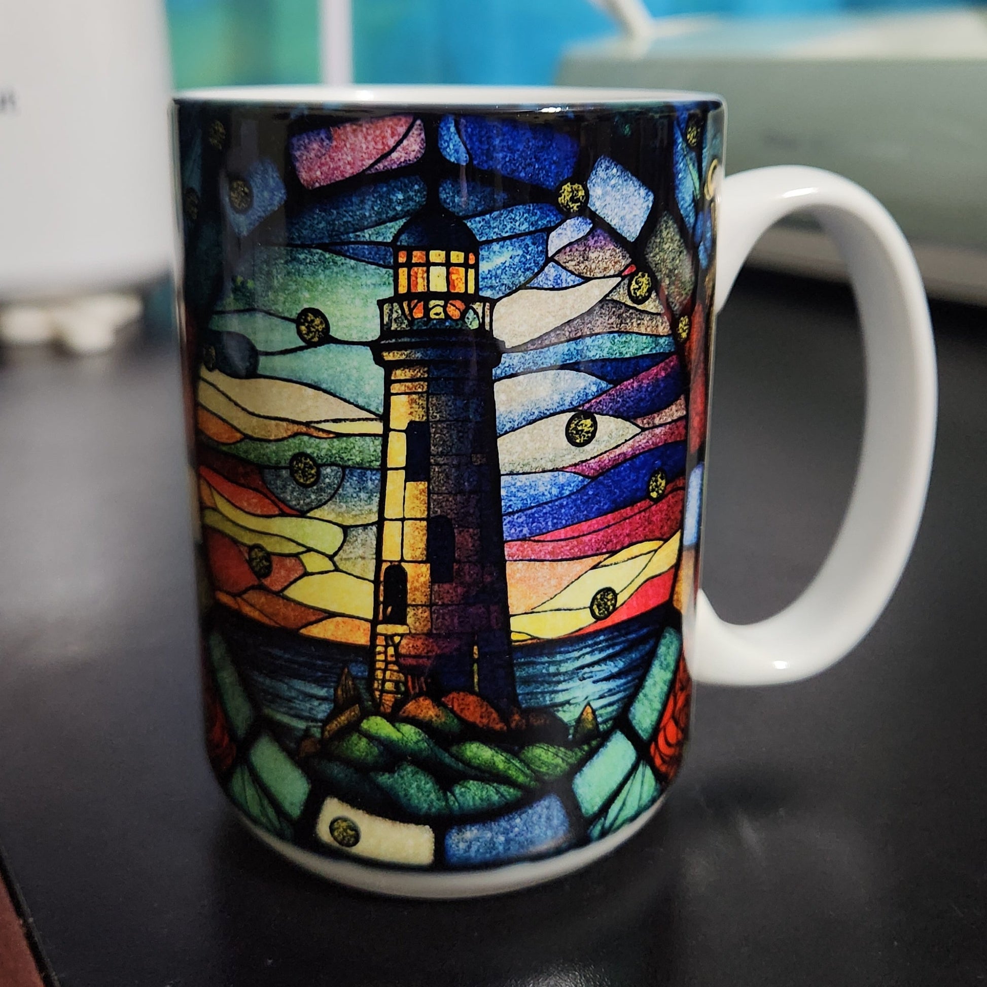 stained glass lighthouse window large 15oz sublimated mug