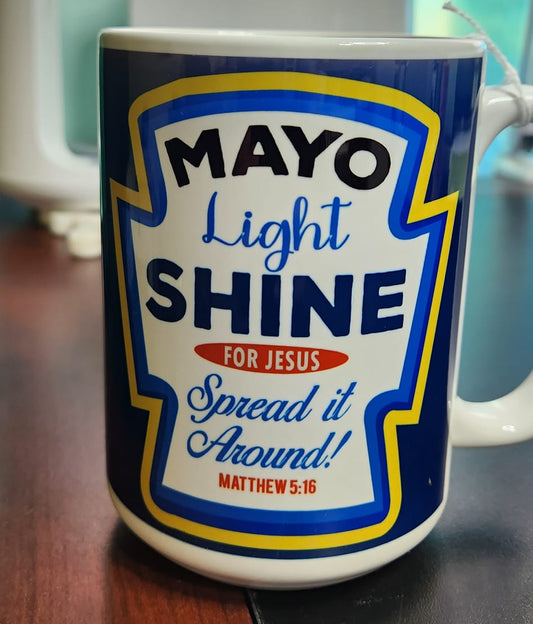 Mayo light shine 15oz sublimated mug - dishwasher and microwave safe