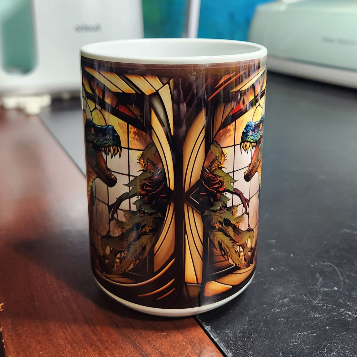 Dinosaur sublimated 15oz mug with trex