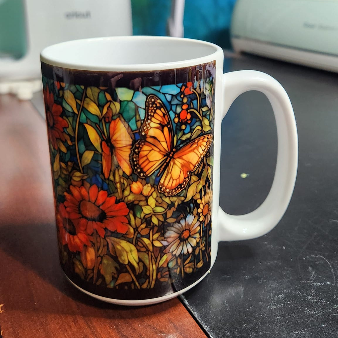 Butterflies stained glass sublimated 15oz mug