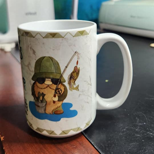 Fishing rules gnome 15oz sublimated mug - dishwasher and microwave safe