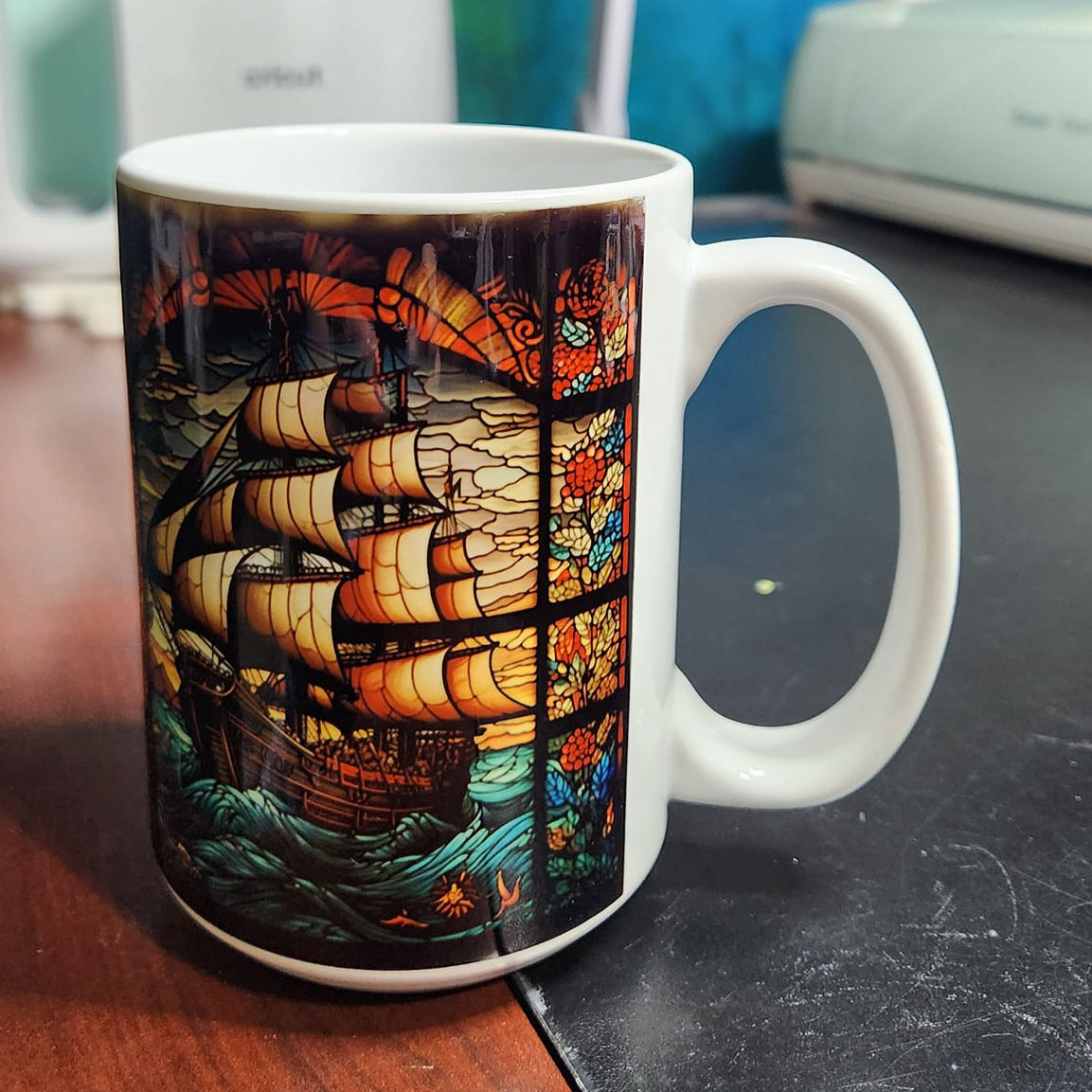 Large pirate ship sublimated 15oz mug  dishwasher and microwave safe