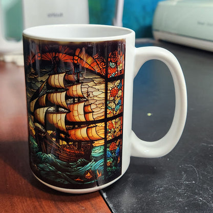 Large pirate ship sublimated 15oz mug  dishwasher and microwave safe