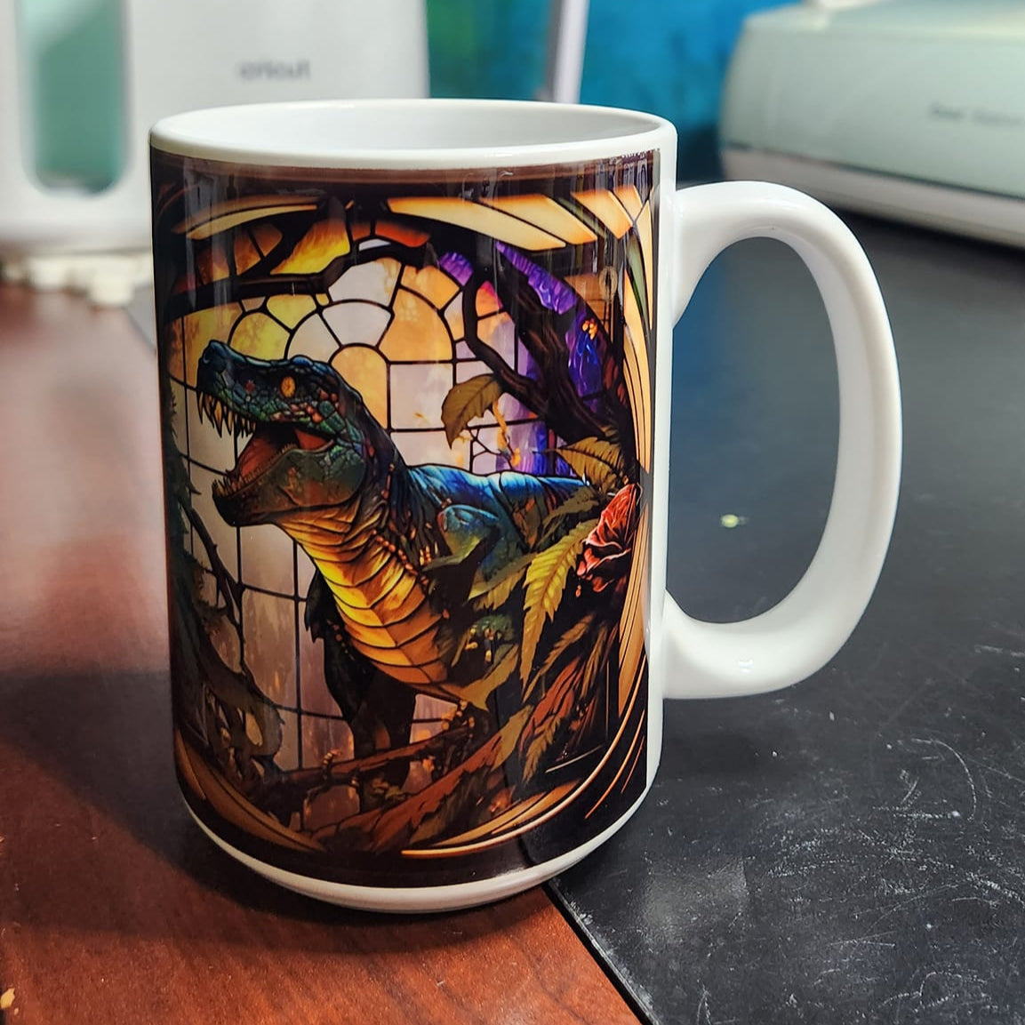 Dinosaur sublimated 15oz mug with trex