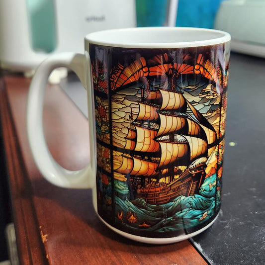 Large pirate ship sublimated 15oz mug  dishwasher and microwave safe