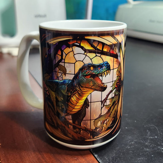 Dinosaur sublimated 15oz mug with trex