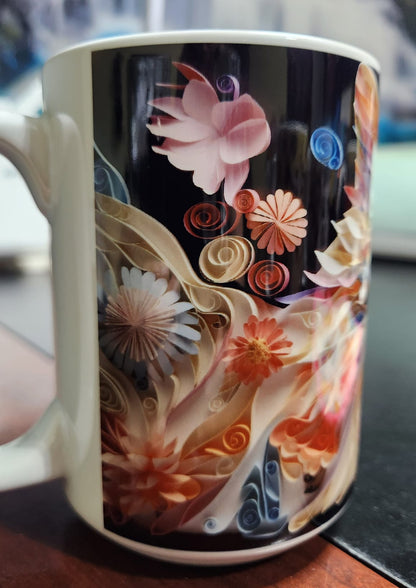 3d cat pink abstract sublimated 15oz mug - dishwasher and microwave safe.