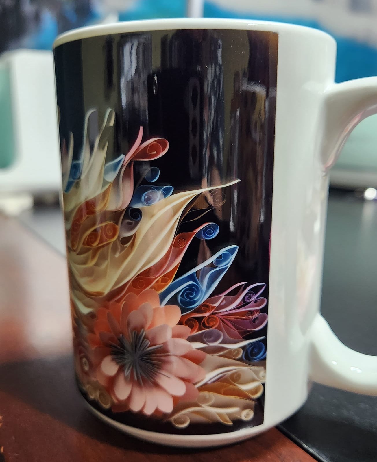 3d cat pink abstract sublimated 15oz mug - dishwasher and microwave safe.