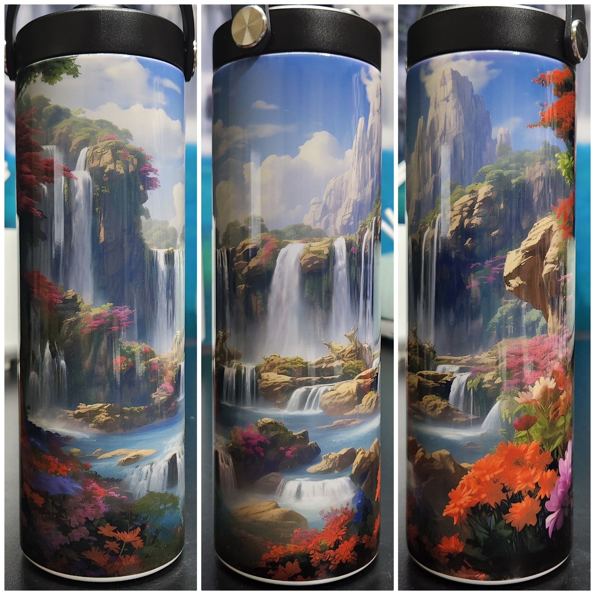 cascading autumn waterfalls with changing leaves