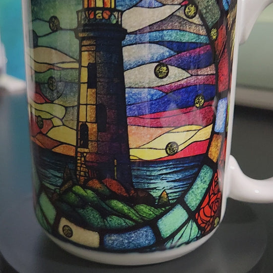 stained glass lighthouse and ship window large 15oz sublimated mug