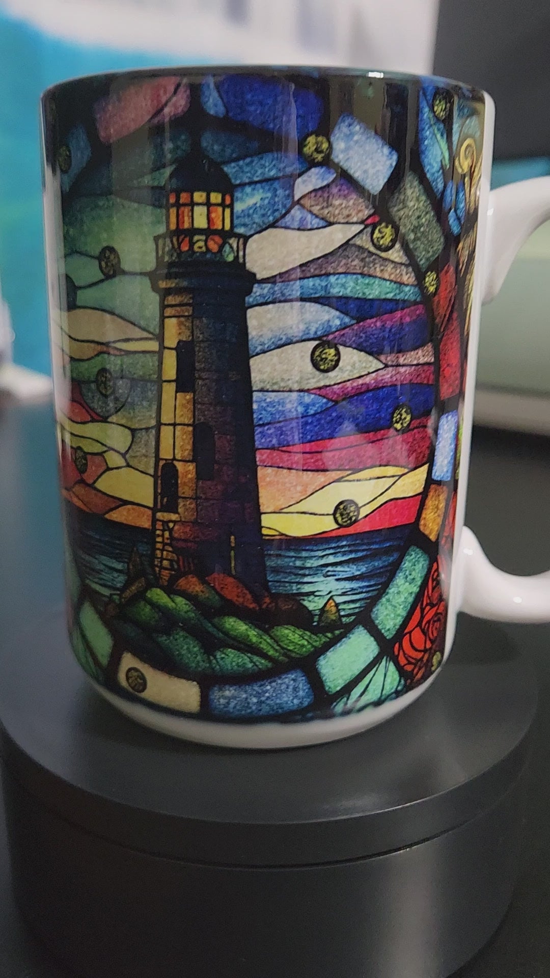 stained glass lighthouse and ship window large 15oz sublimated mug