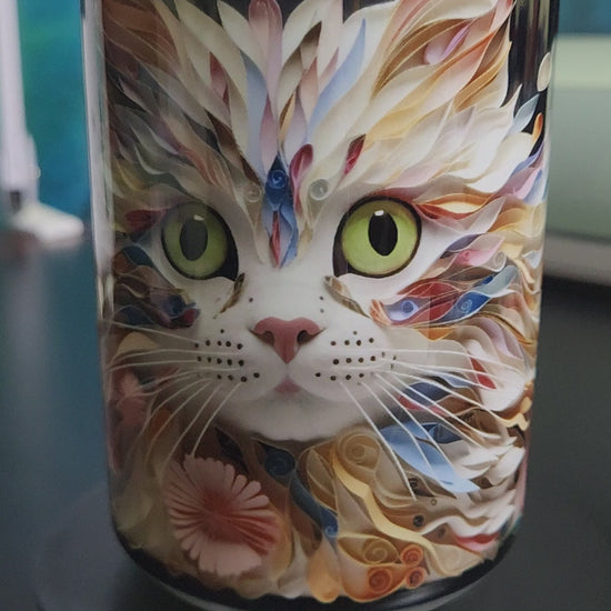 3d cat pink abstract sublimated 15oz mug - dishwasher and microwave safe.