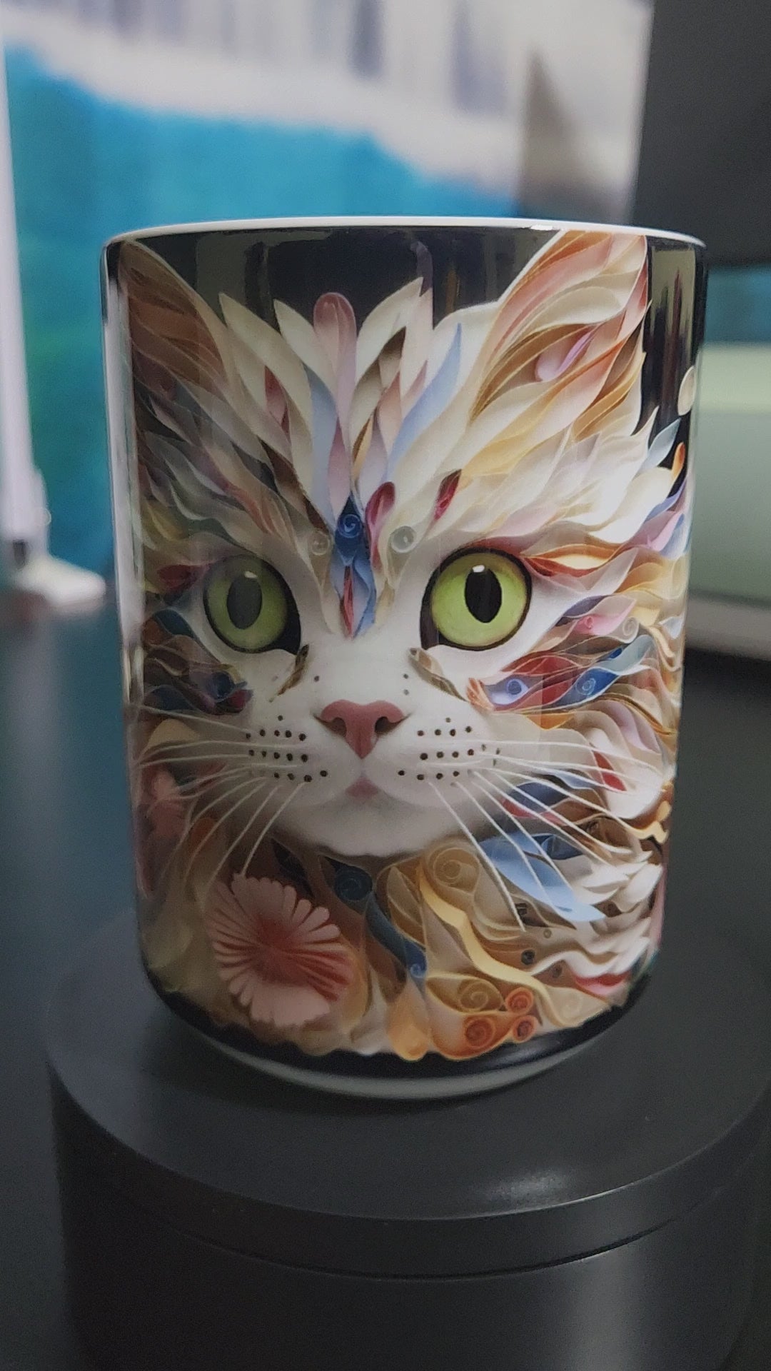 3d cat pink abstract sublimated 15oz mug - dishwasher and microwave safe.