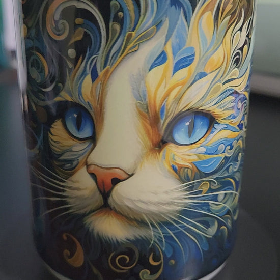 3d abstract orange and blue cat large 15oz sublimated mug
