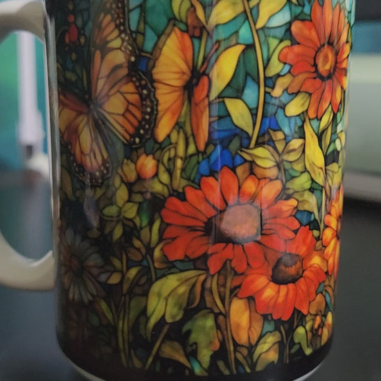 Butterflies stained glass sublimated 15oz mug