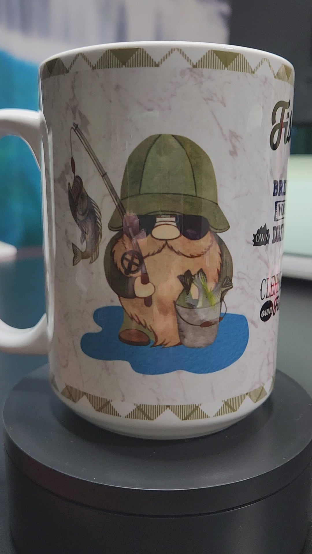 Fishing rules gnome 15oz sublimated mug - dishwasher and microwave safe