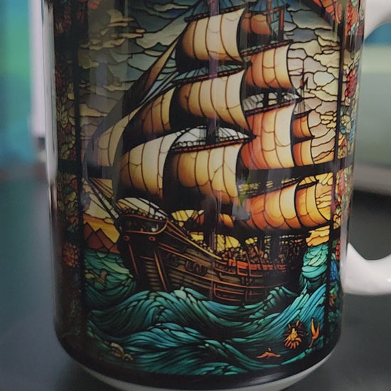 Large pirate ship sublimated 15oz mug  dishwasher and microwave safe