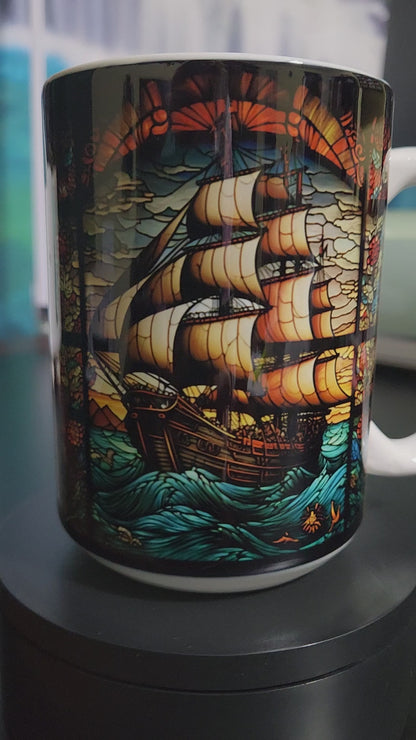 Large pirate ship sublimated 15oz mug  dishwasher and microwave safe